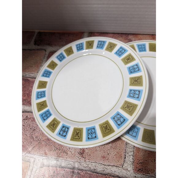 MIKASA Mediterrania ALAMO Salad Plates - Set Of 2 - MCM Green/Blue Vintage Dish - Picture 2 of 8